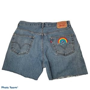 LEVIS 550 Shorts 14 Rainbow Cutoffs Y2K Hand Embroidered